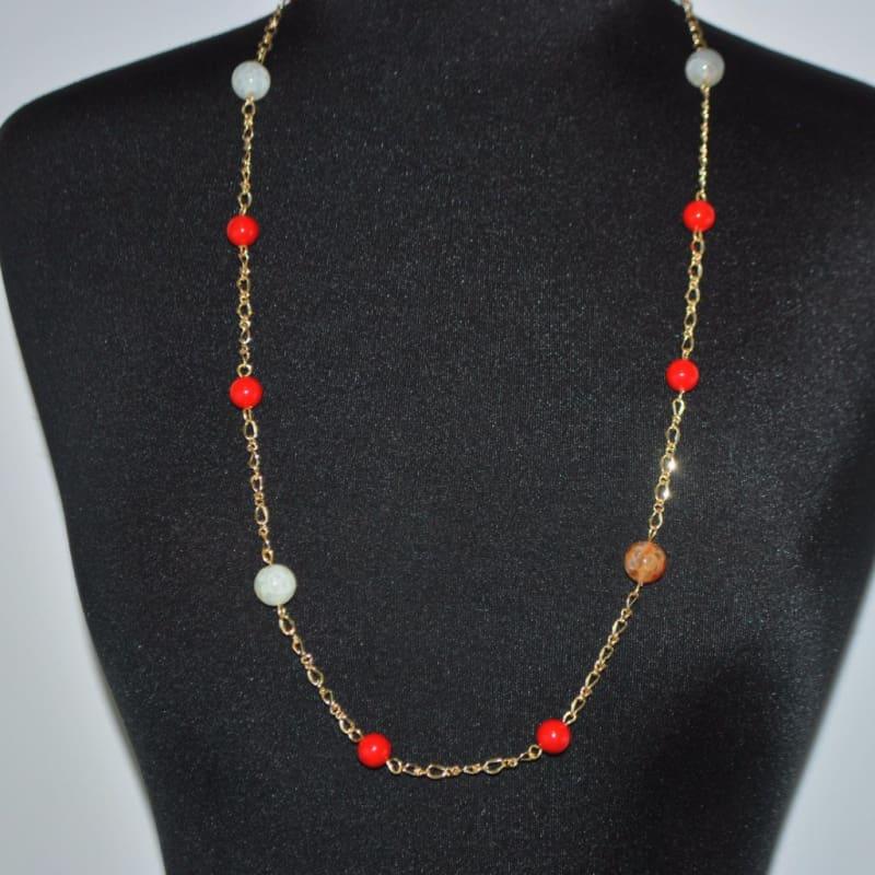 Gold Platted Red Shell Jade Necklace