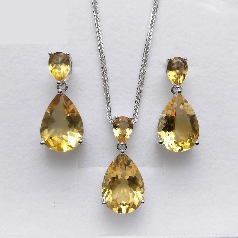 Gorgeous Pear Shaped Brazil Citrine S925 silver Gemstone Earring and Pendant  Jewelry Set