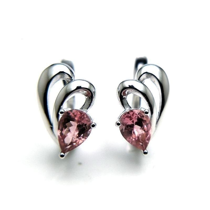 Grace Natural Pink Tourmaline Gemstone in 925 Sterling Silver Small Simple Earrings