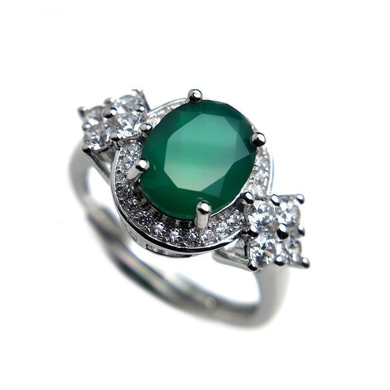 Green Agate Gemstone 7*9mm 925 Sterling Silver Ring