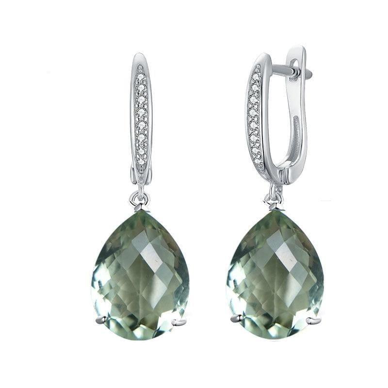 Green Amethyst 14ct Checkerboard Cut Gemstone Classic 925 Sterling Silver Earrings