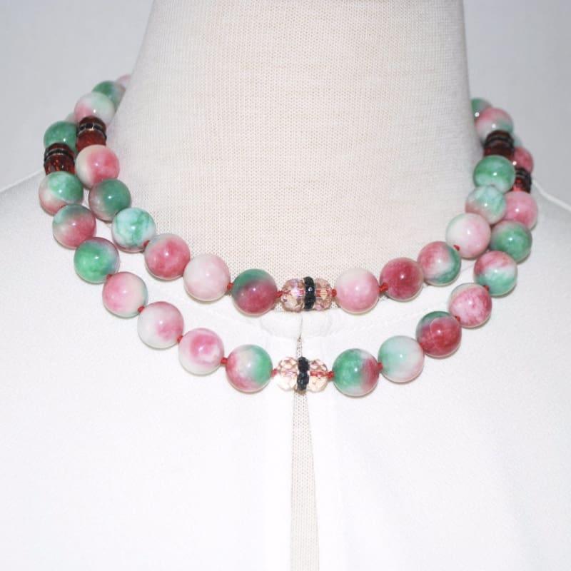 Green and Red Jade Elegant Double strands necklace