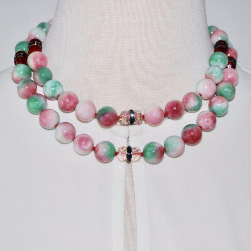 Green and Red Jade Elegant Double strands necklace