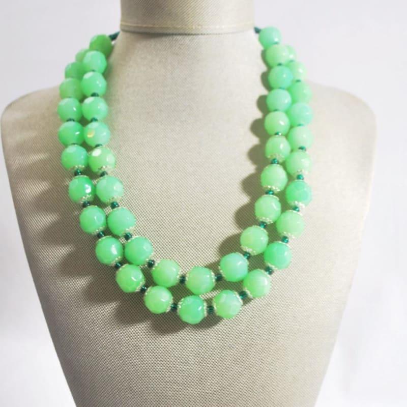 Green Double Strands Faceted with Emerald Ascent Necklace