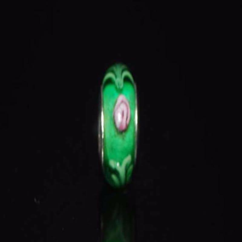 Green Pink Rose Murano Charm Bead