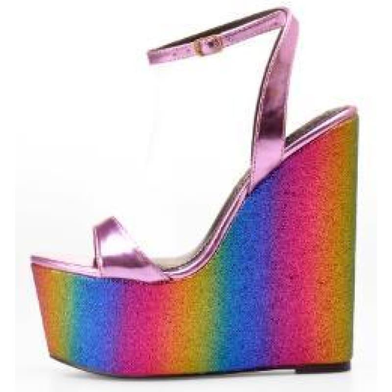 High Heels Ankle Strap Rainbow Wedges Dress Sandals