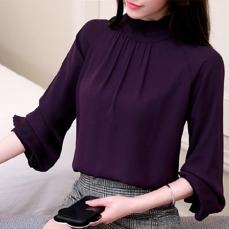 High Neck Long Sleeve Chiffon Blouse