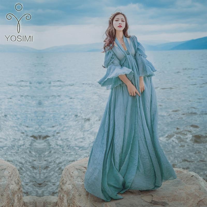 Women Vintage Inspired Medieval Dress, Long Sleeve Linen Maxi