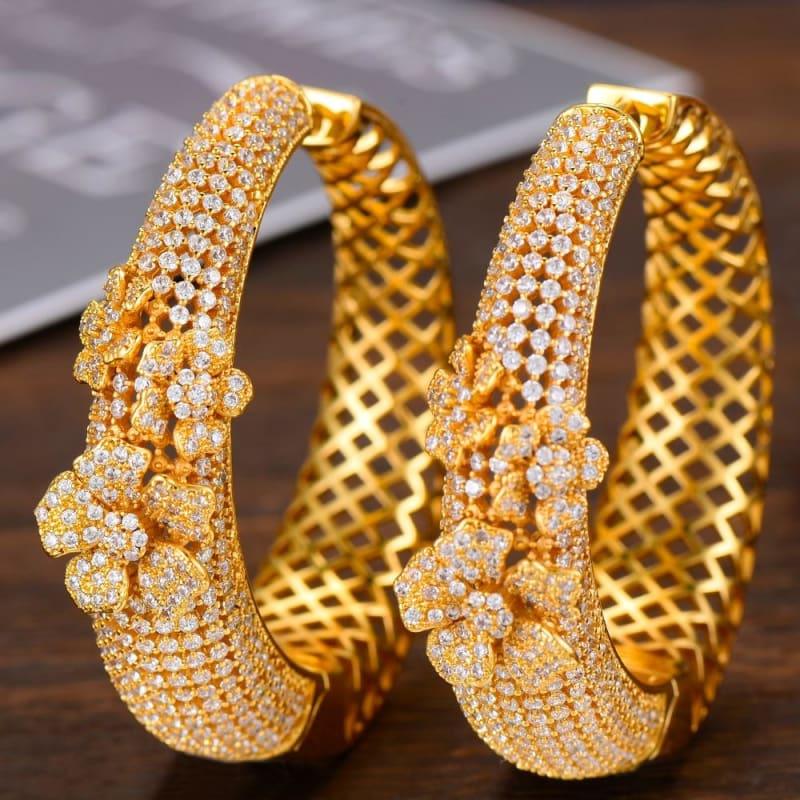 Hollow Flowers Cubic Zirconia Statement Big Hoops Earrings