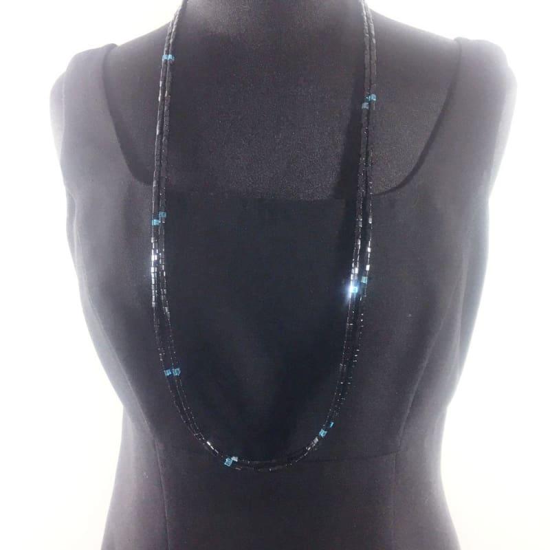 Long Black Two Strands With Blue Ascent Elegant Women's Necklace