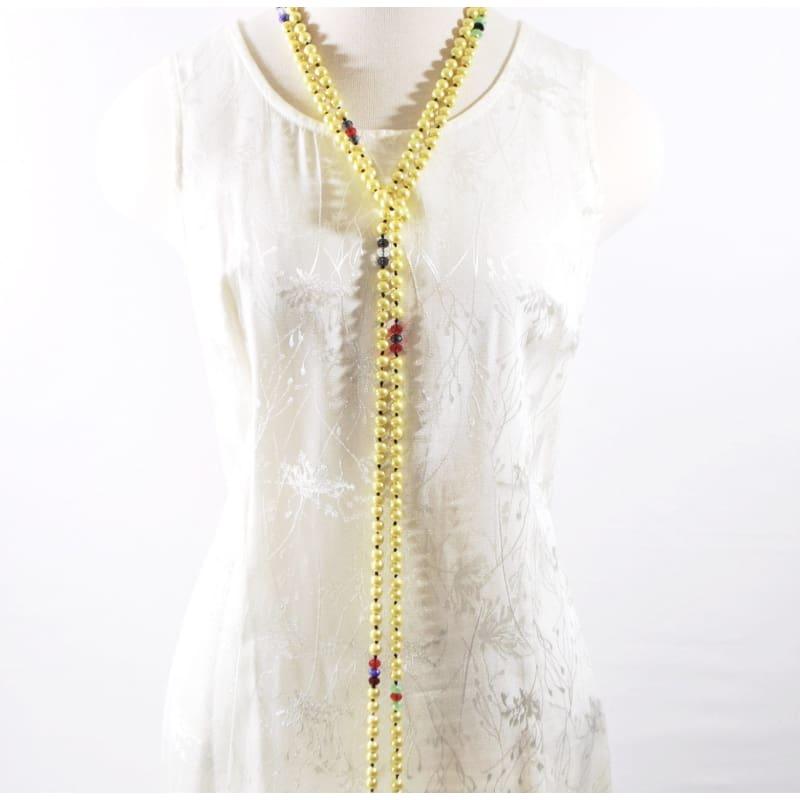 Long Yellow Glass Pearls With Crystal Ascent Beaded Necklace