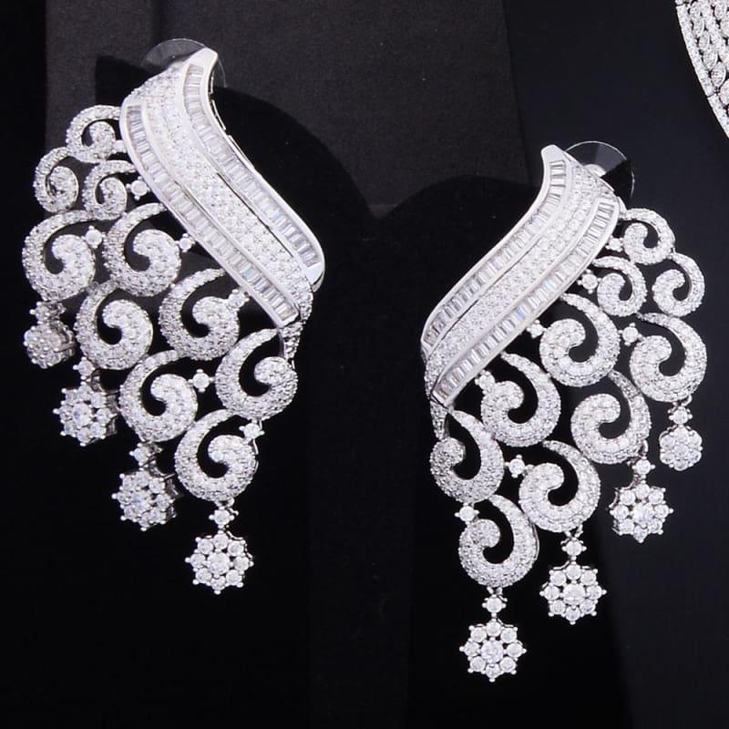 Luxury Climbing Flower Bridal Cubic Zirconia Necklace Dubai 4PCS Jewelry Set