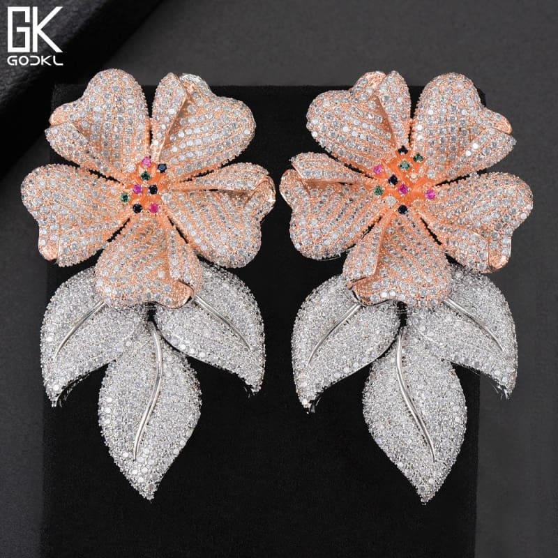 Luxury Flower Leaves Nigerian Long Dangle Earrings