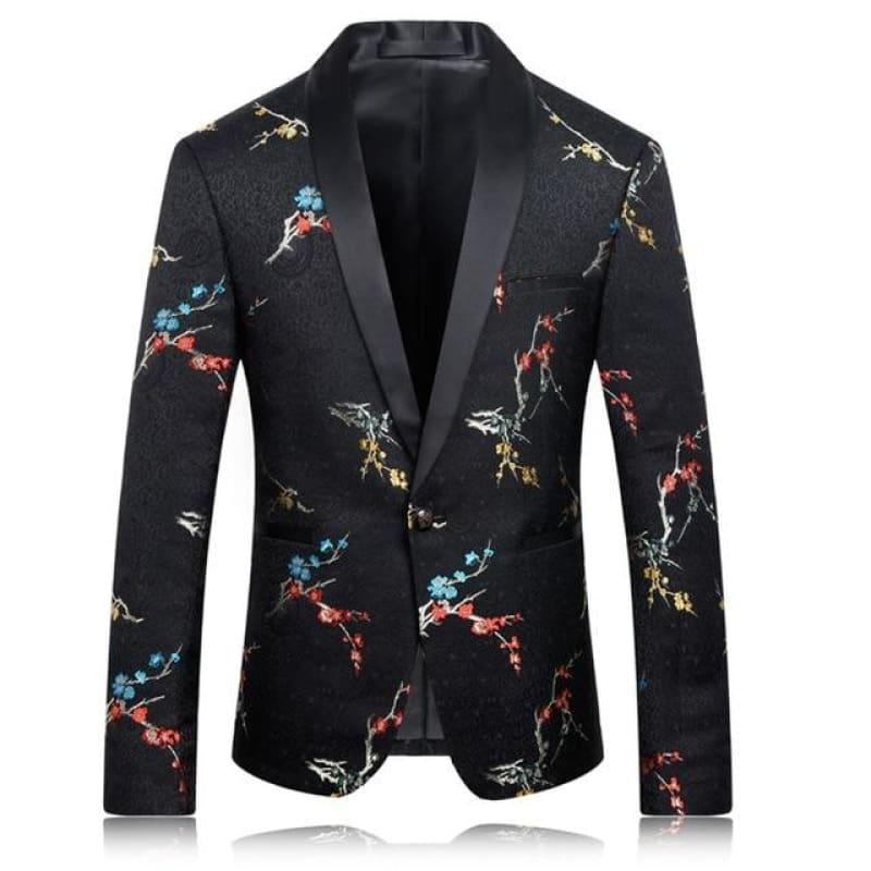 Pre-owned Blazer Men's Tuxedo S Floral Jacket In Black | ModeSens