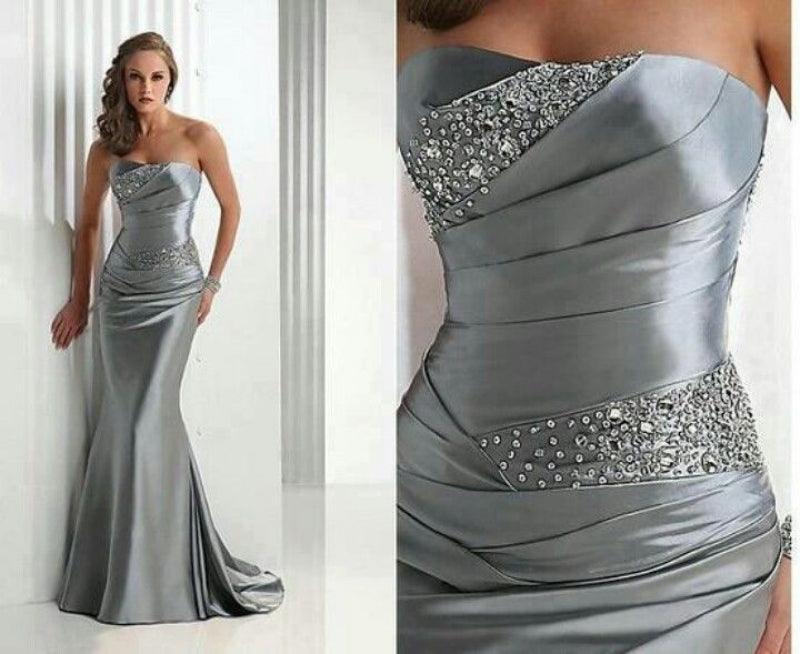 Mermaid Bridesmaid Dress Long Silver Gray