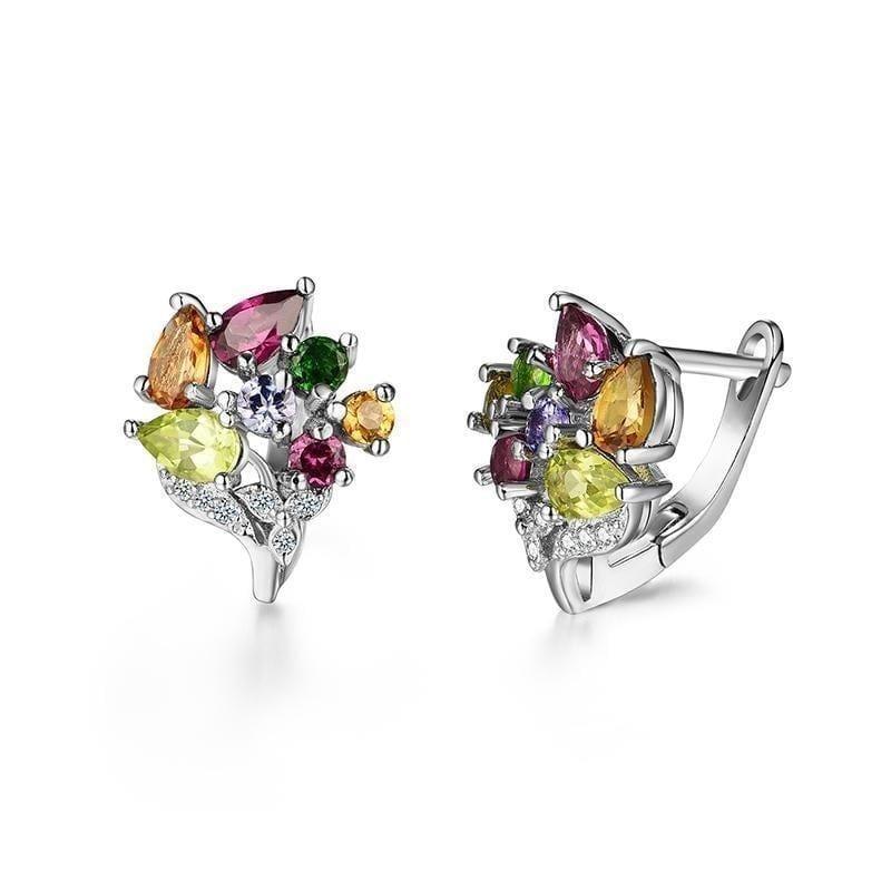 Mix Gemstone Romantic flower Design Gemstone in 925 Silver Earring