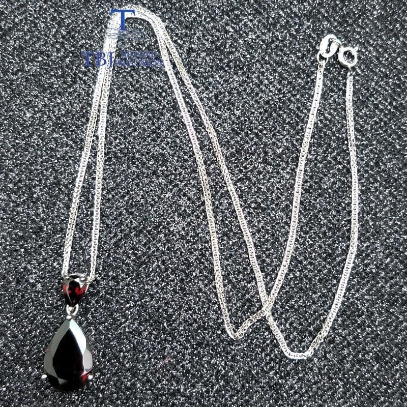 Mozambique Red Garnet Gemstone Water Drop Pendant Necklace