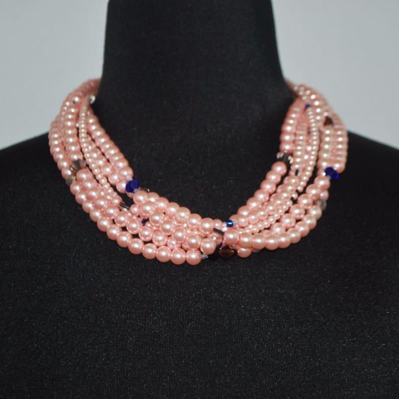 Multi Strand Pink Glass Pearls Necklace