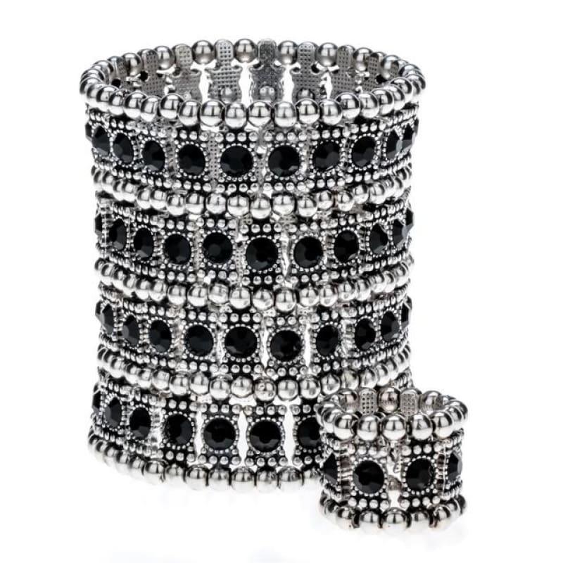 Multilayer Stretch Cuff Bracelet Ring Jewelry Sets