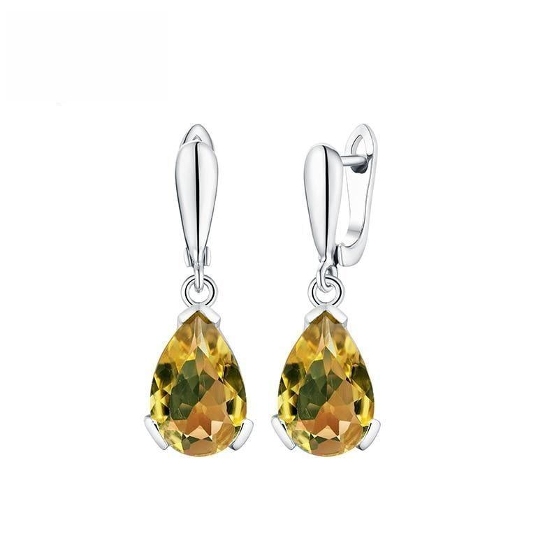 Natural Citrine Gemstone Water Drop 13ct Genuine Pure 925 Sterling Silver Clasp Earrings