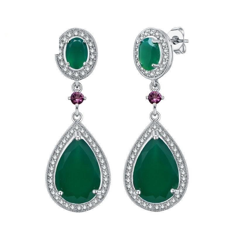 Natural Green Agate Water Drop 925 Sterling Silver Fine Jewelry Clasp Earrings