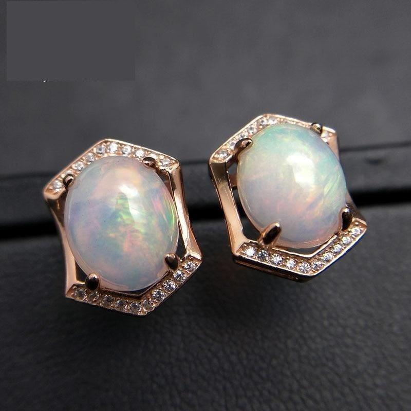 Natural White Ethiopian Opal Oval Cut 8*10mm 925 Sterling Silver Gemstone Studs Earrings