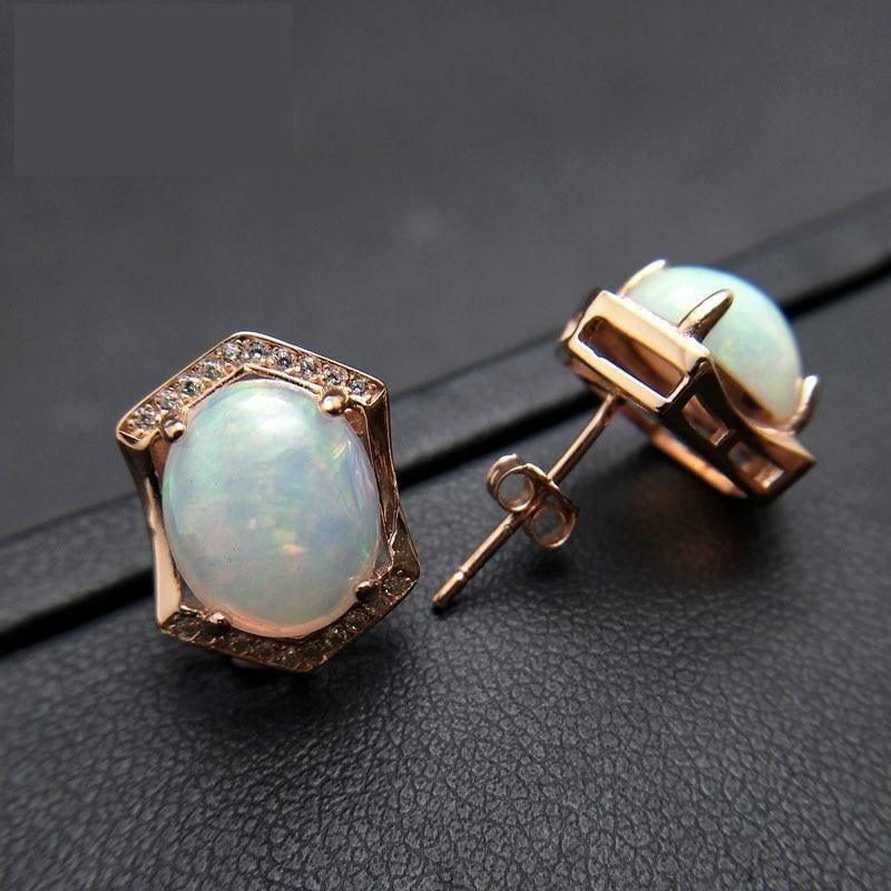 Natural White Ethiopian Opal Oval Cut 8*10mm 925 Sterling Silver Gemstone Studs Earrings