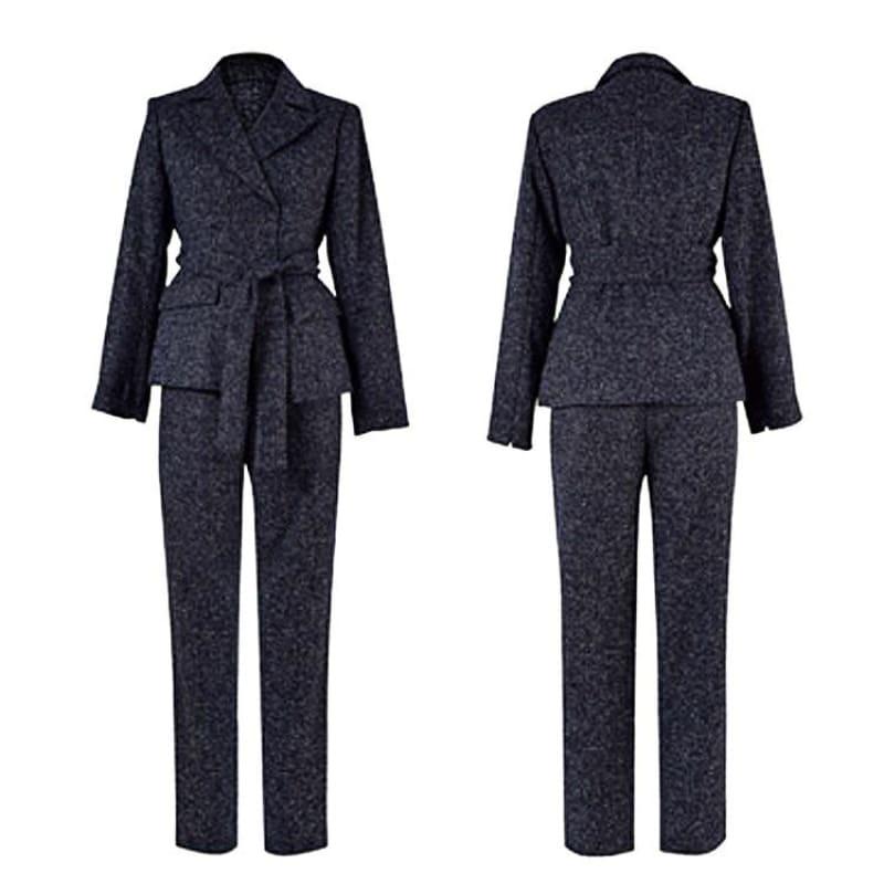 Navy Blue Blazer Pants Suit Set