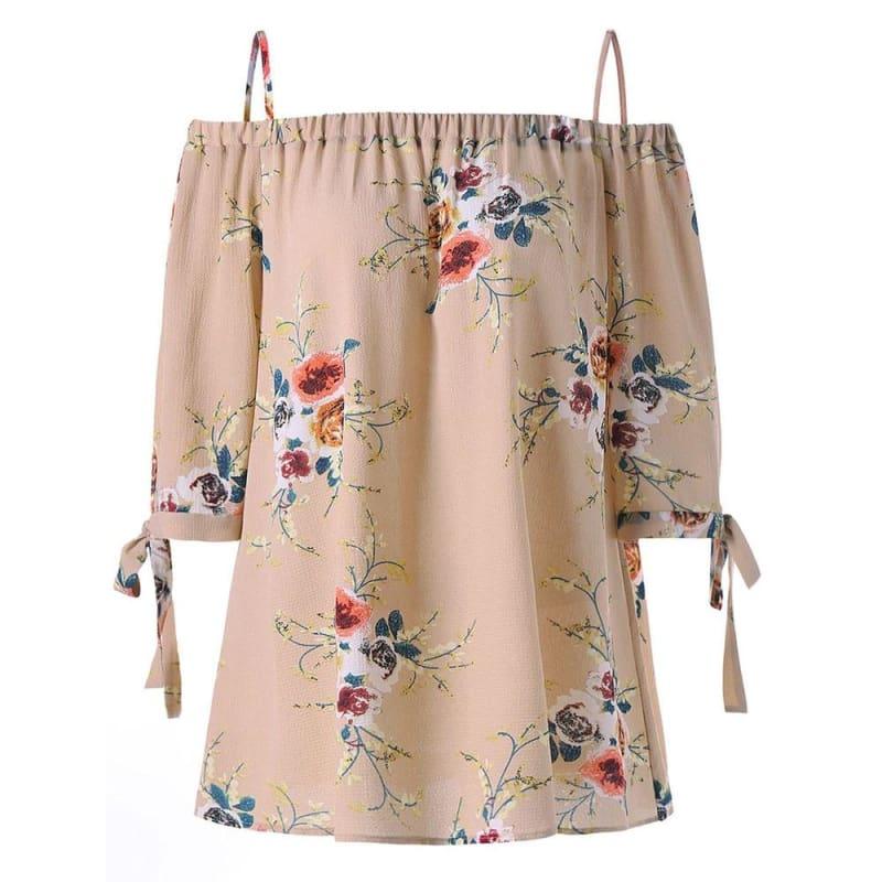 Off The Shoulder Floral Print Chiffon Casual Cold Shoulder Blouse