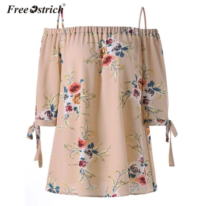 Off The Shoulder Floral Print Chiffon Casual Cold Shoulder Blouse