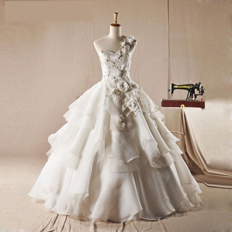 One Shoulder Organza Wedding Dress