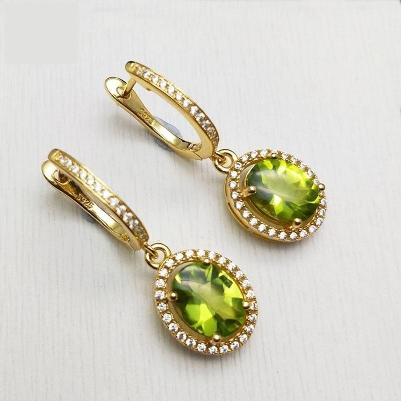 Peridot Oval 7*9mm Gemstone  925 Sterling Silver Clasp Earrings