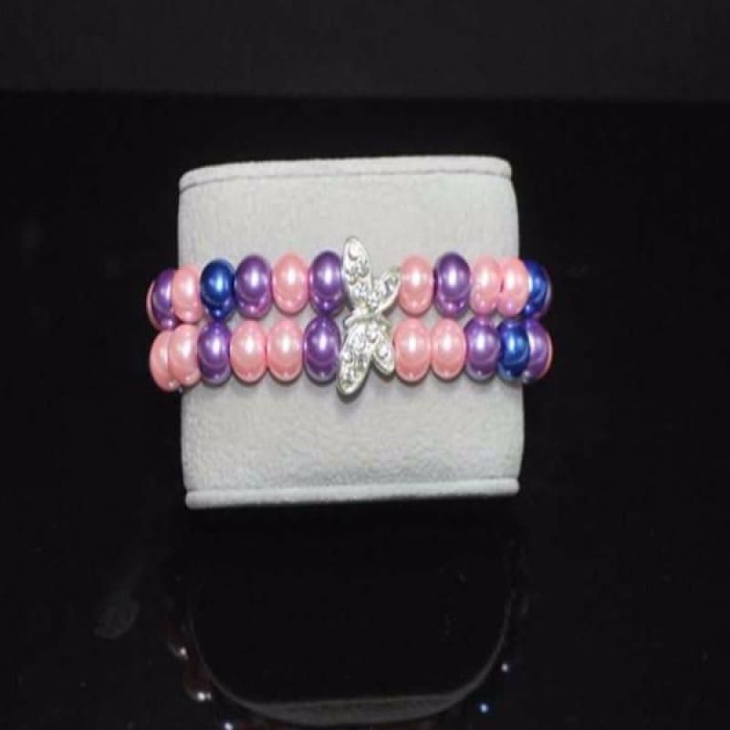 Pink / Purple Glass Pearl Butterfly Bracelets