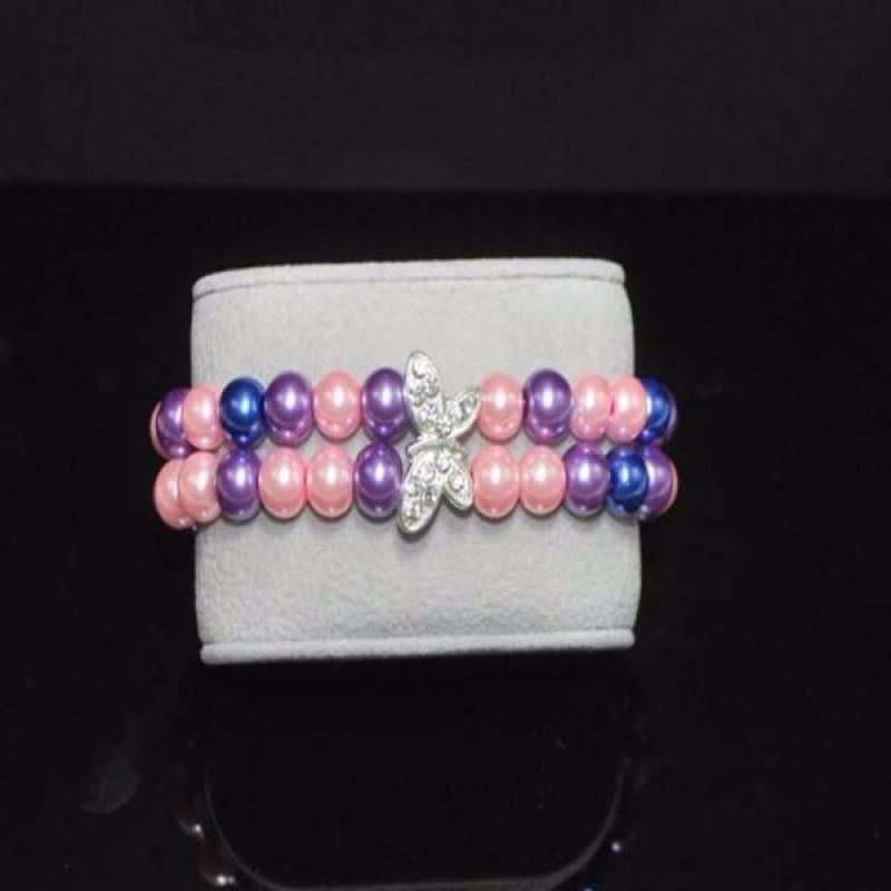 Pink / Purple Glass Pearl Butterfly Bracelets