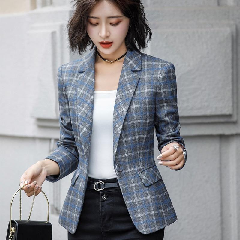 Plaid Jacket with Pocket Casual Style Blazer