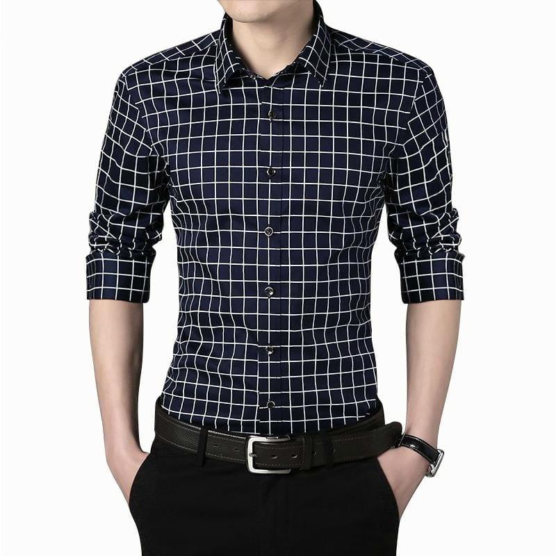 Plaid Squared Casual Men's Long Sleeve Shirt