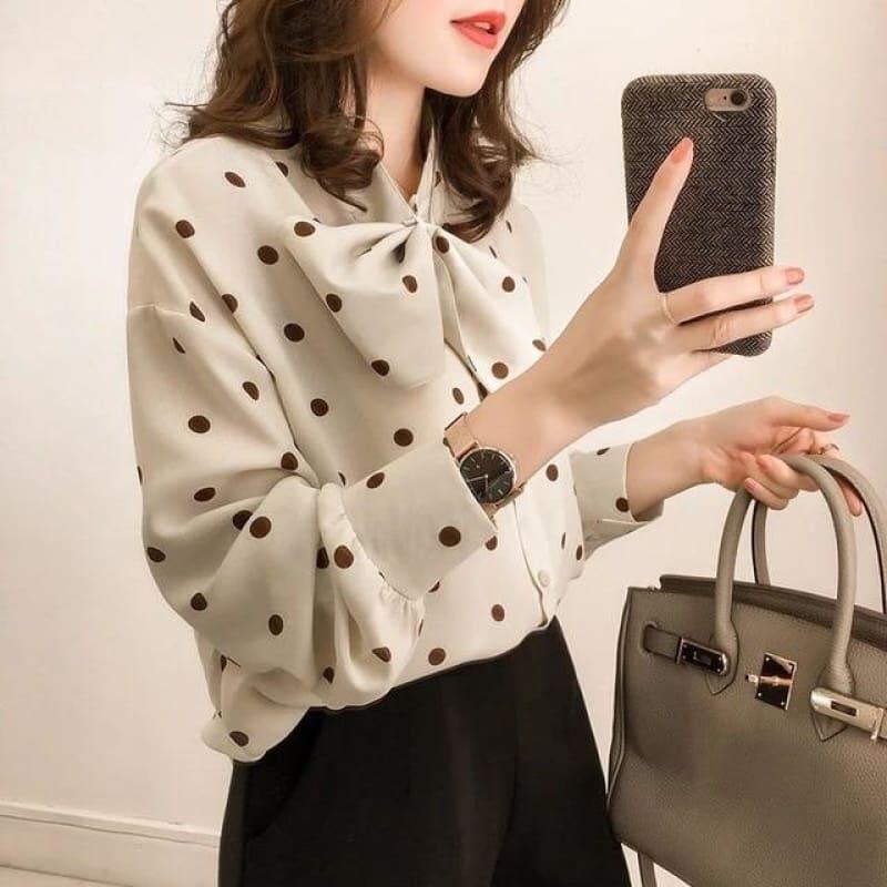 Polka Dot Long Sleeve Shirt women Chiffon Blouse