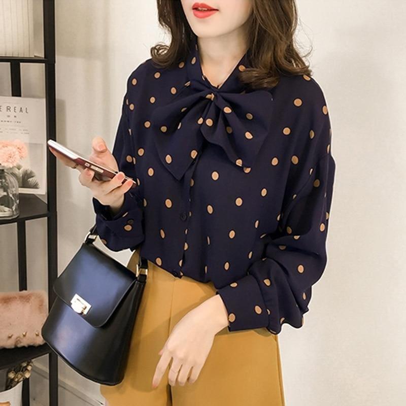 Polka Dot Long Sleeve Shirt women Chiffon Blouse