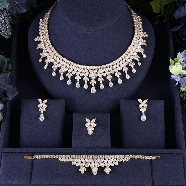 Luxury Cubic Zirconia Necklace Bracelet Earrings and Ring 4Jewel