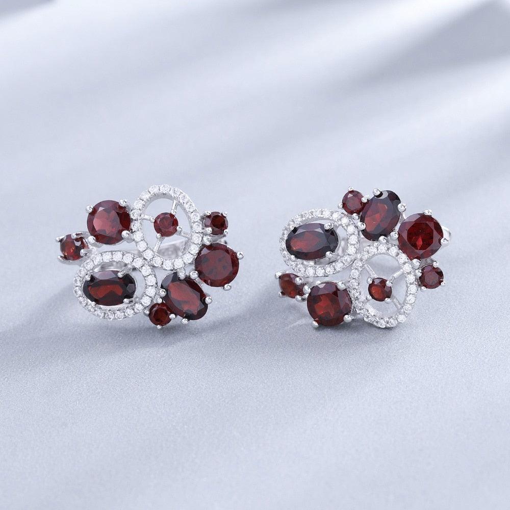 Natural Garnet Gemstone Stud Earrings