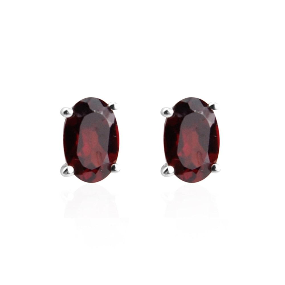 Natural Oval Simple Garnet Stud Earrings