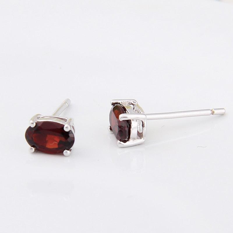 Natural Oval Simple Garnet Stud Earrings