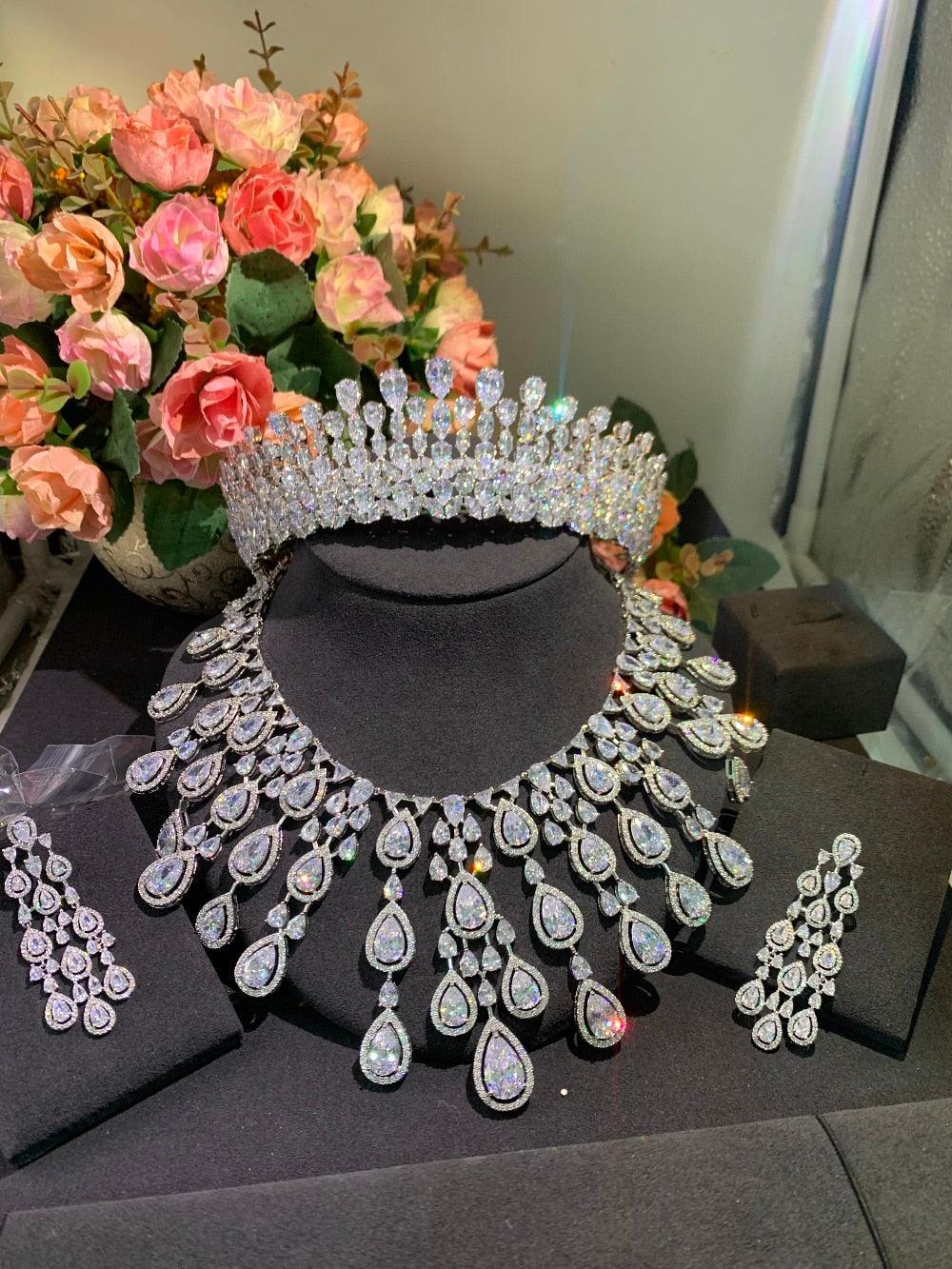 Three pcs Bridal CZ Crystal Wedding Jewelry Sets