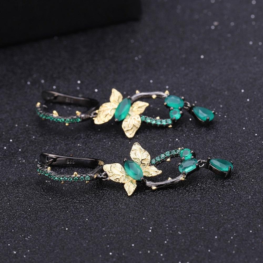 Green Agate Handmade Butterfly Elegant Drop Earrings