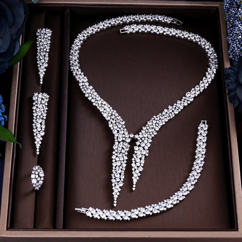 Sparkling ing Brilliant Cubic Zircon Drop Earring Necklace Wedding Bridal jewelry Sets