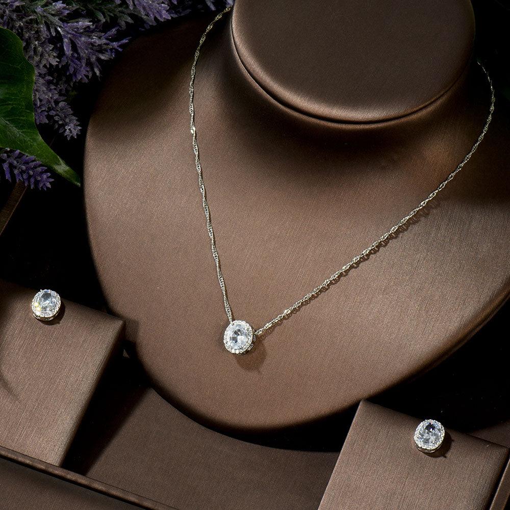 Simple Round Shape Pendant Necklaces Earring Jewelry Set