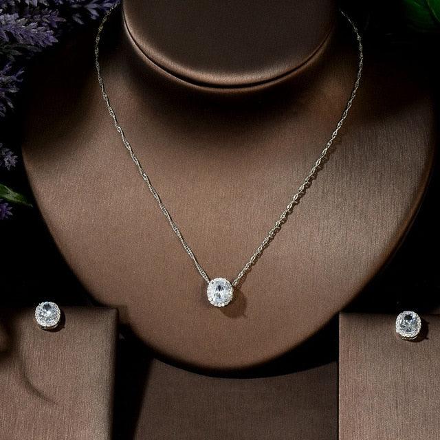 Simple Round Shape Pendant Necklaces Earring Jewelry Set