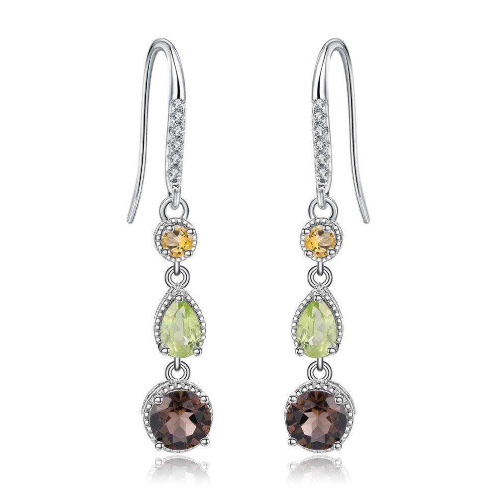 Smoky Quartz Peridot Citrine Dangle Earrings