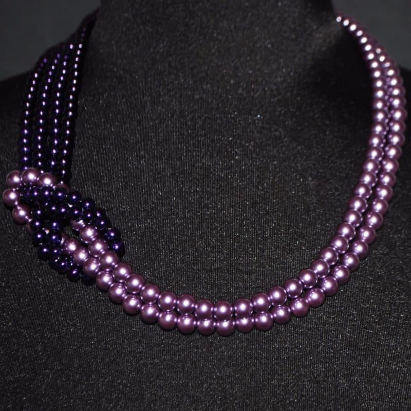 Purple and Lavender Glass Pearls Inter Loop Beaded Necklace.
