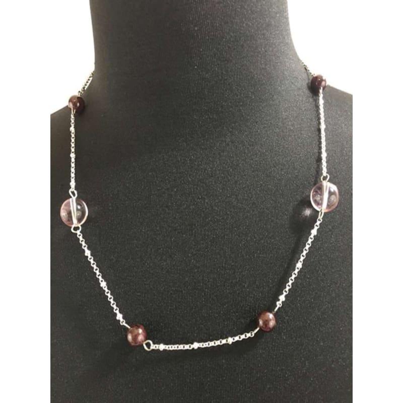 Red Garnet and Pink Quartz Silver Sterling Necklaces